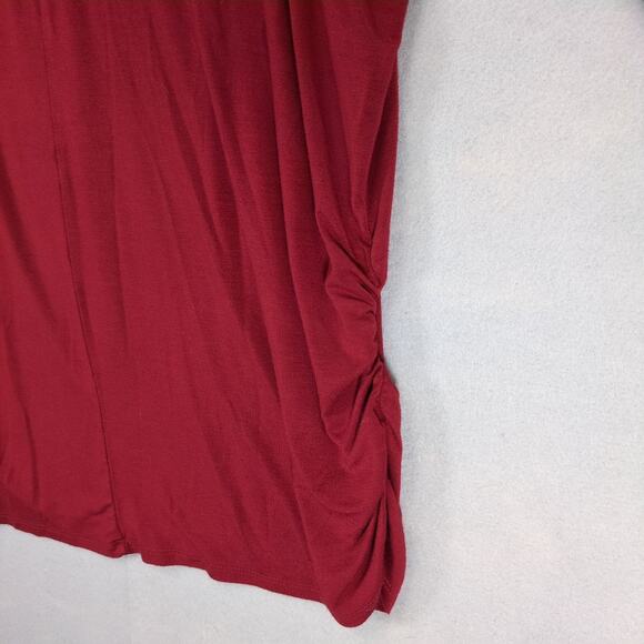 Zenana Women's 1X Burgundy Dolman Sleeve Top, Stretch Tunic Ruched Boho Country - Picture 4 of 6
